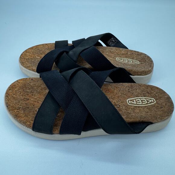 EUC Keen Elle Mixed Slide Sandal Black Leather Birch 9 Womens - Picture 4 of 7